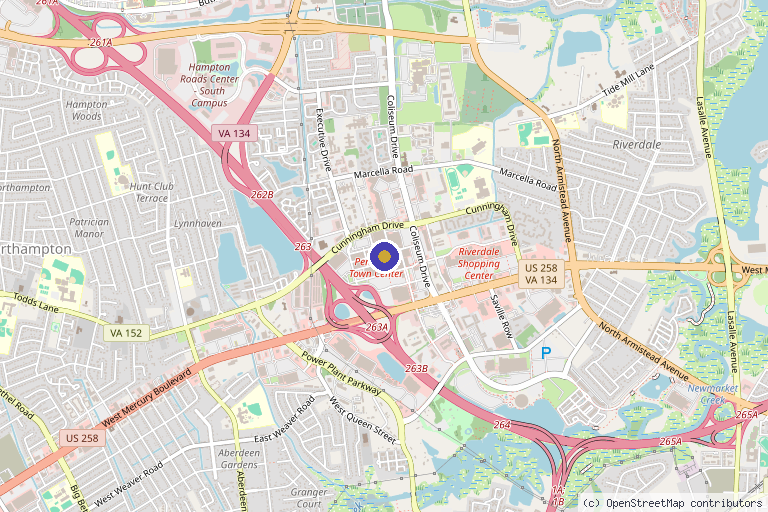 Map showing the location of Luxura Aesthetic Medical Spa in Hampton, VA