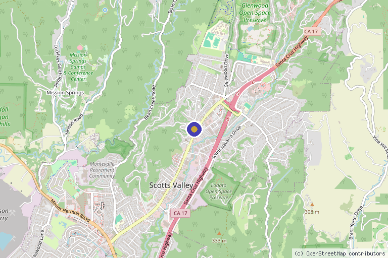 Map showing the location of Peach Aesthetics in Scotts Valley, CA
