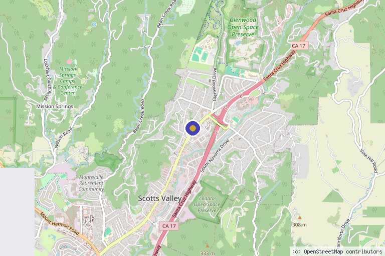 Map showing the location of New Genesis Hyperbaric and Red Light Therapy in Scotts Valley, CA