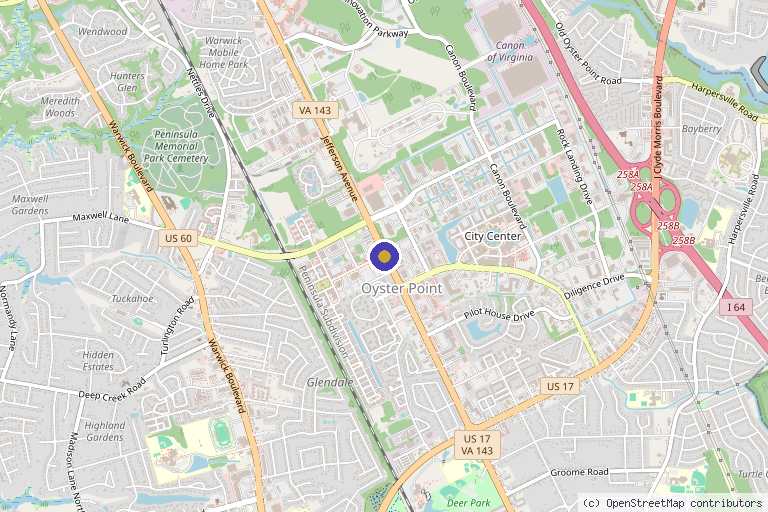 Map showing the location of Advanced Orthopedics – Nonsurgical & Regenerative Treatments in Newport News, VA