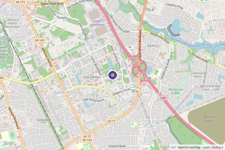 Map showing the location of TPMG Clinical Research – Newport News in Newport News, VA