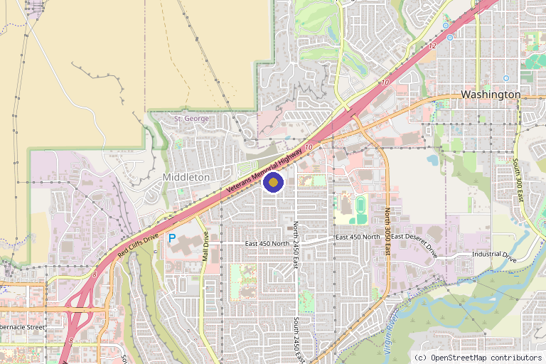 Map showing the location of Saint George Hyperbarics in St. George, UT