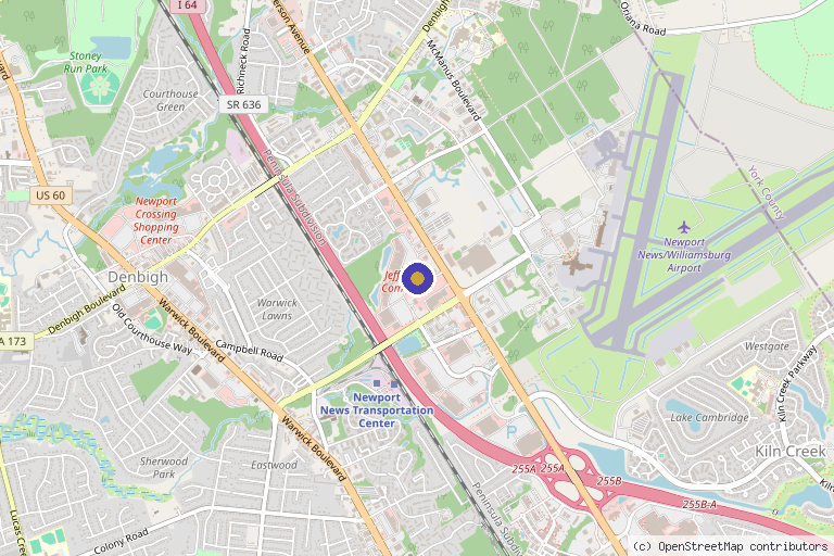 Map showing the location of Peninsula Aesthetic Medicine in Newport News, VA