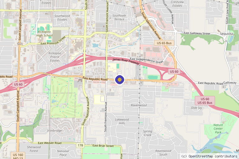 Map showing the location of Dr. Jeremy Reed in Springfield, MO