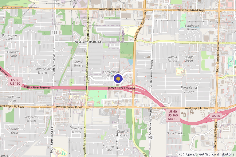Map showing the location of Bare Alchemy Spa in Springfield, MO