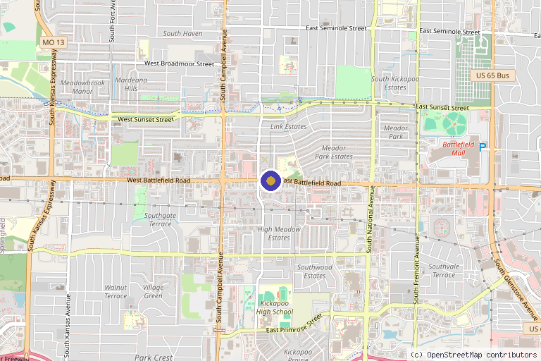 Map showing the location of Meek Integrative Health Center in Springfield, MO