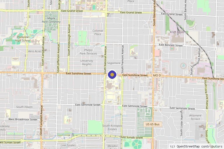 Map showing the location of C.O.R.A.MED HRT & Regeneration Center in Springfield, MO