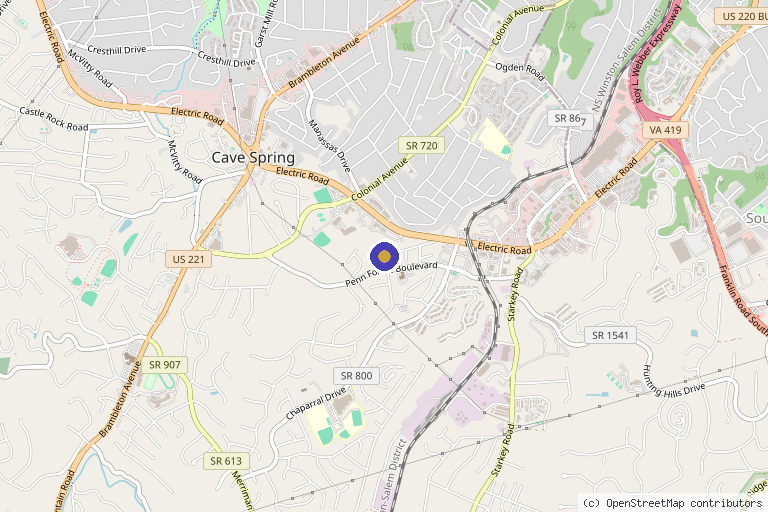 Map showing the location of Fibroblast Regeneration Therapy in Roanoke, VA