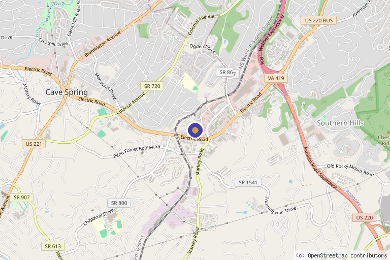 Map showing the location of Disc Centers of America Roanoke in Roanoke, VA