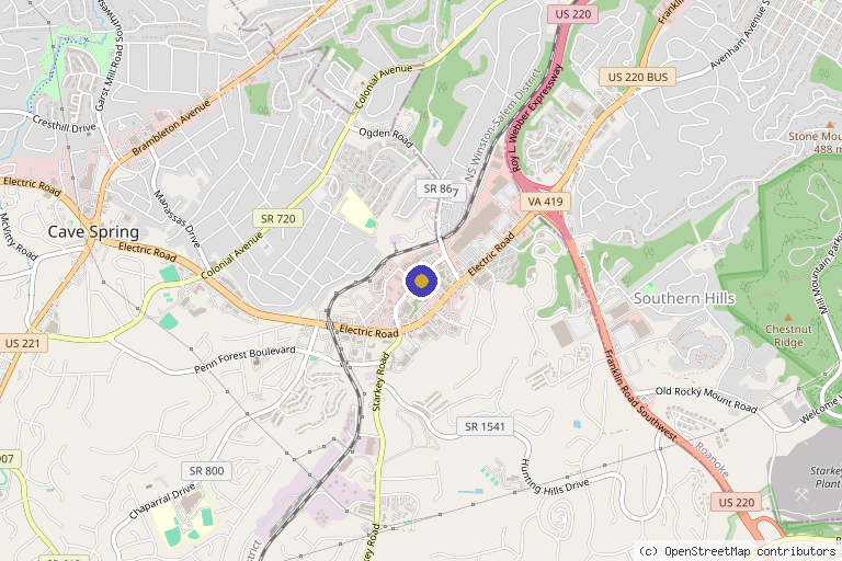 Map showing the location of The Revive Center in Roanoke, VA
