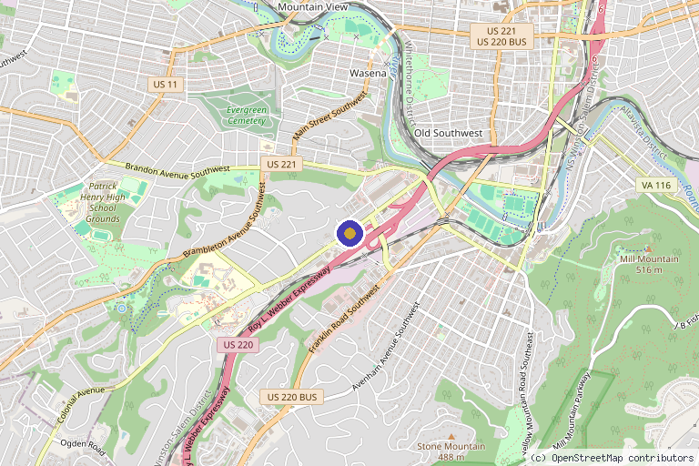 Map showing the location of Blue Ridge Wound Care by Advanced Mobile Wound Solutions in Radford, VA