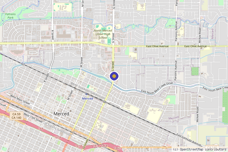 Map showing the location of LAC Aesthetics in Merced, CA
