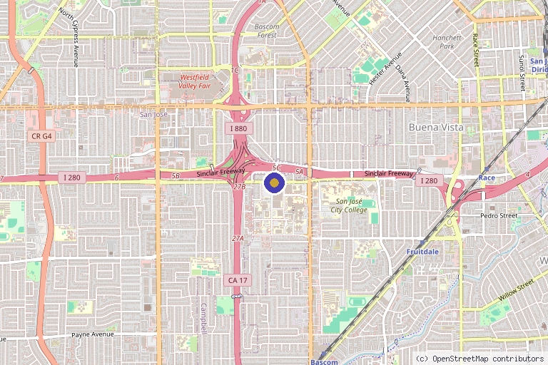 Map showing the location of Valley Health Center Moorpark Clinics in Santa Clarita, CA