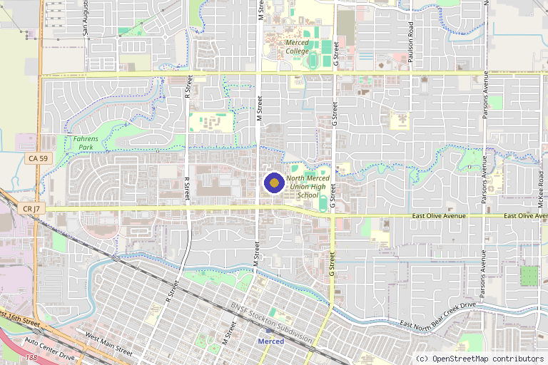 Map showing the location of Dr. Joerg Schuller, MD in Merced, CA