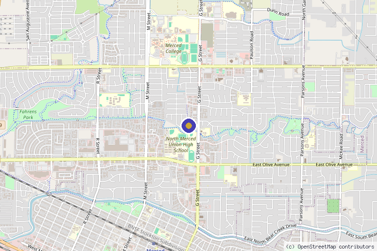 Map showing the location of Dr. Naseem Beauchman - Valley River Orthopedics Inc. in Merced, CA