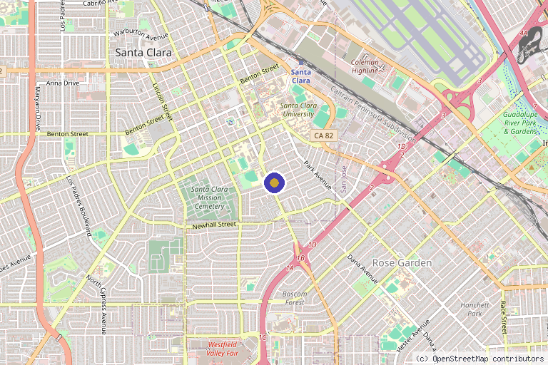 Map showing the location of Nür Aesthetics Club in Santa Clara, CA