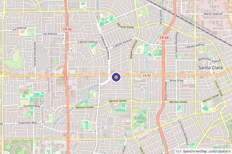 Map showing the location of Clara Medical Spa in Santa Clara, CA