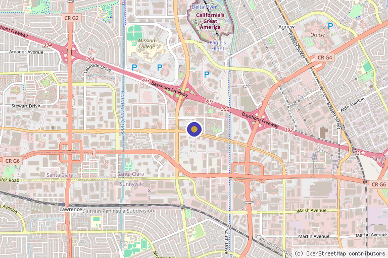 Map showing the location of OrangeTwist Santa Clara in Santa Clara, CA