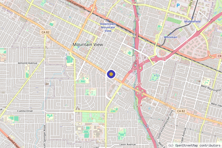 Map showing the location of Allied Pain & Spine Institute in Mountain View, CA
