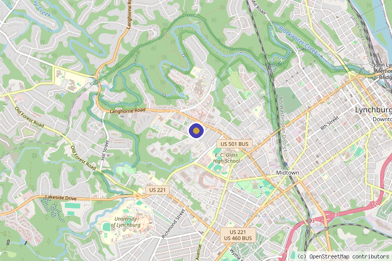 Map showing the location of Ian R. Smithson, MD in Lynchburg, VA