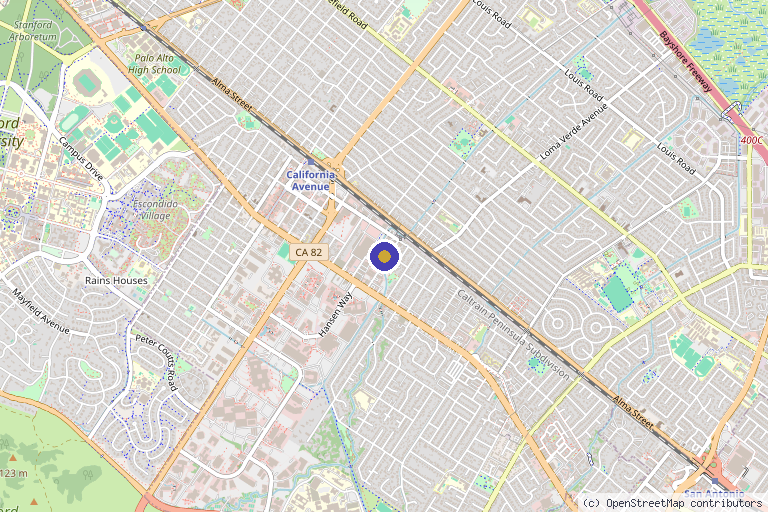 Map showing the location of Hessler Plastic Surgery: Jill Hessler MD in Palo Alto, CA