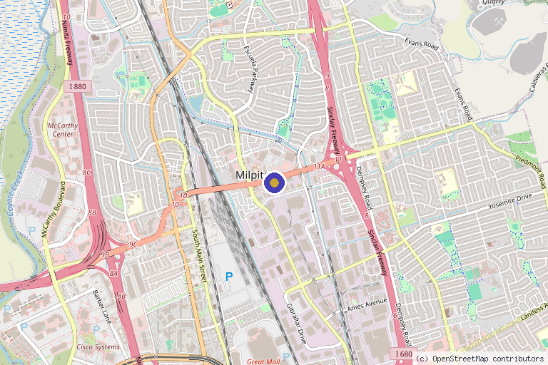Map showing the location of MEND Modern Hair Restoration and Aesthetics in Milpitas, CA