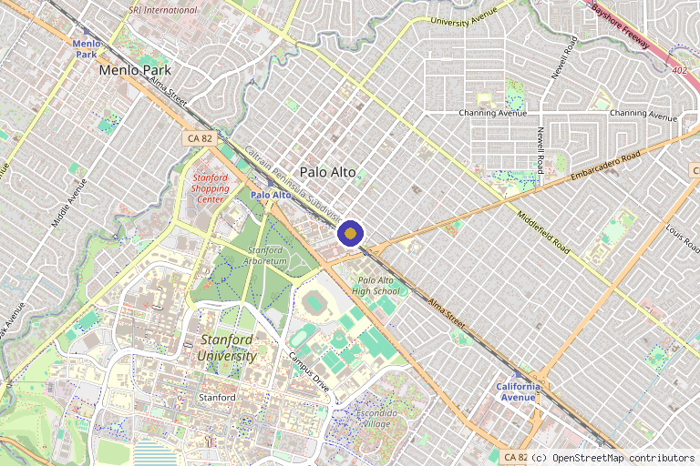 Map showing the location of Illuminate Plastic Surgery - Palo Alto in Palo Alto, CA