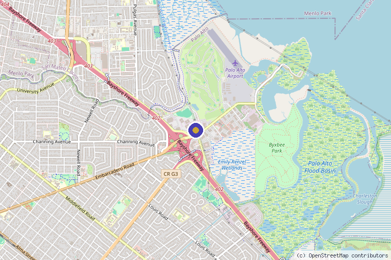 Map showing the location of Sports Medicine Institute in Palo Alto, CA