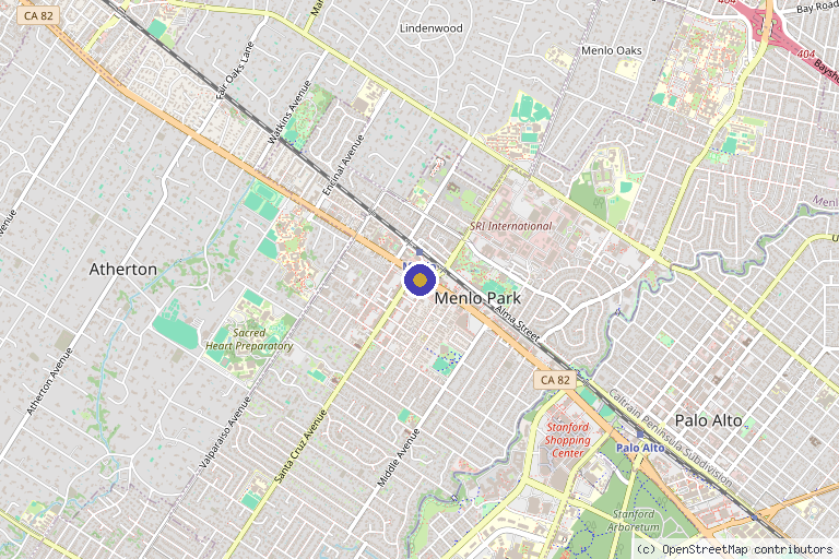 Map showing the location of Entre Nous Aesthetics in Menlo Park, CA