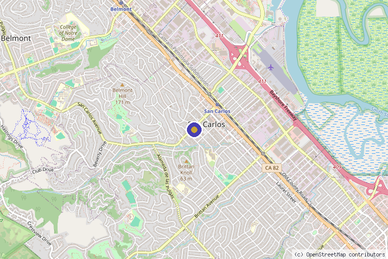 Map showing the location of Peninsula Med Spa in San Carlos, CA