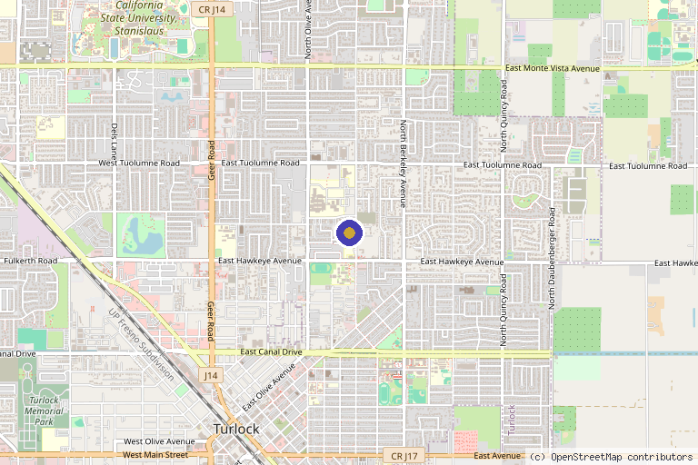 Map showing the location of Tower Health & Wellness Center in Turlock, CA