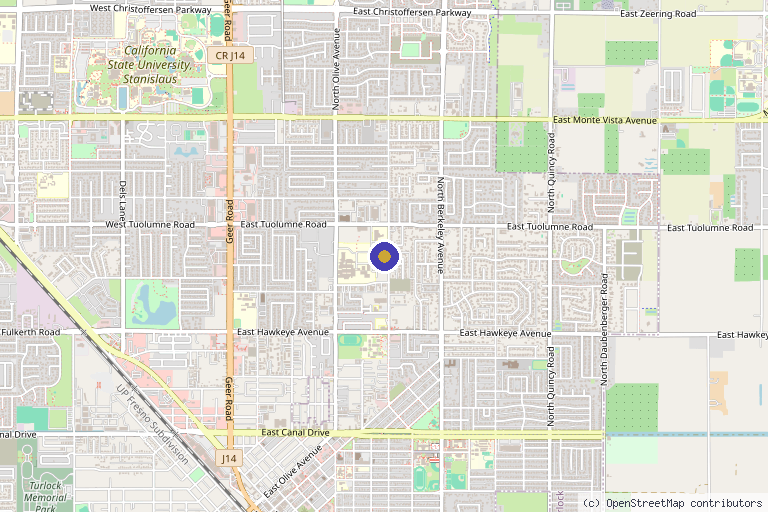 Map showing the location of Pleasanton Arthritis and Osteoporosis Medical Center in Turlock, CA