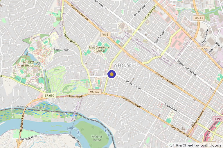 Map showing the location of Montante Plastic Surgery & Aesthetics in Richmond, VA