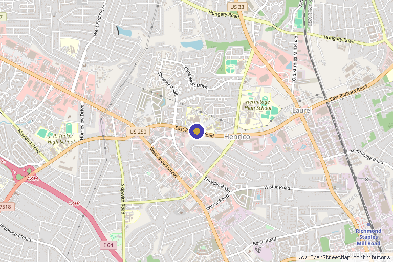 Map showing the location of Weiss, David T DPM in Richmond, VA