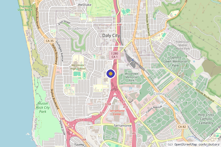 Map showing the location of California Pain Group: Edgar Celis, MD in Daly City, CA