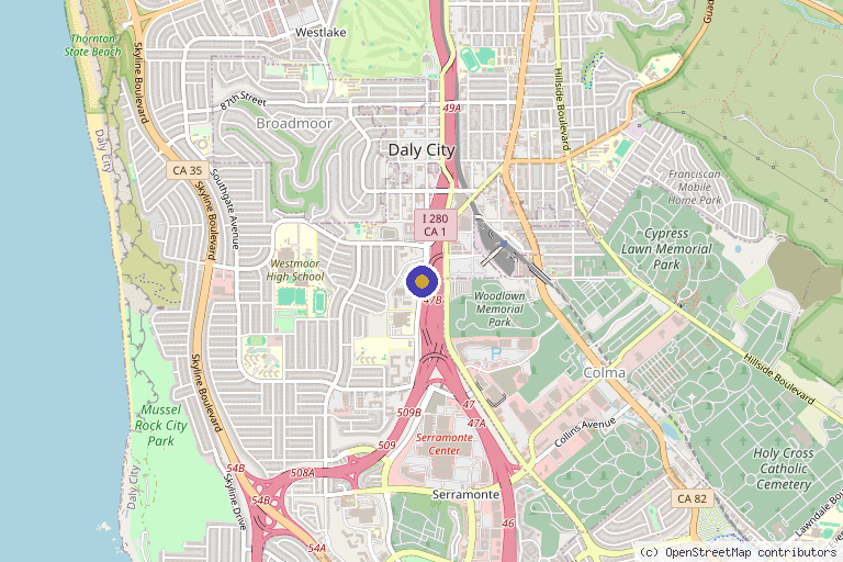 Map showing the location of Danielle Davaros in Daly City, CA