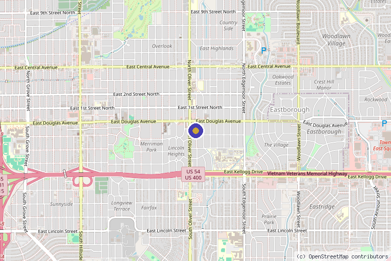 Map showing the location of Vis Clinic in Wichita, KS