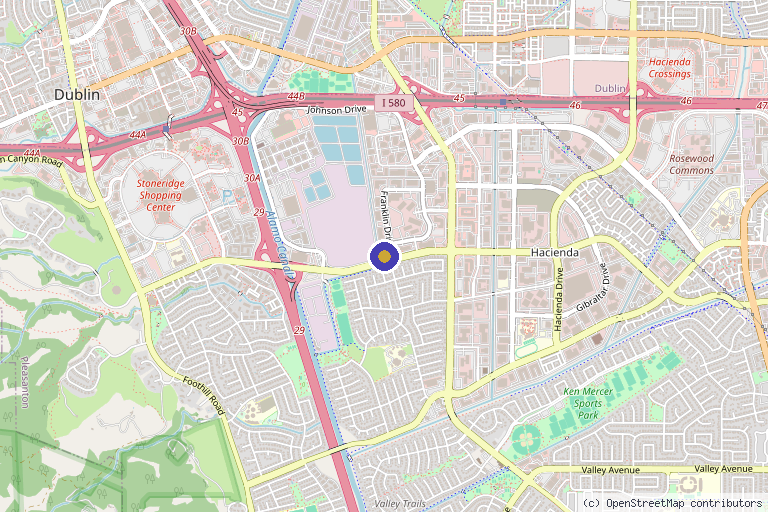 Map showing the location of Onestop Aesthetic Travel and Wellness Center in Pleasanton, CA