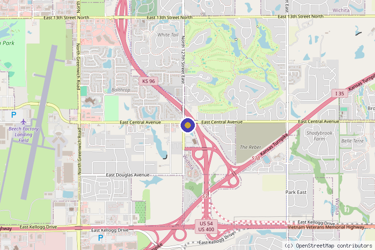Map showing the location of Hazel and Honey Med Spa in Wichita, KS