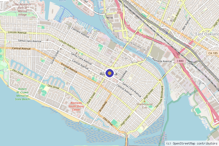Map showing the location of Luxe Beauty Medspa in Alameda, CA