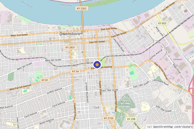 Map showing the location of Evolution Wellness & Primary Care in Owensboro, KY