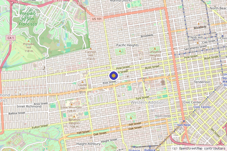 Map showing the location of SELFishly Aesthetics & Wellness in San Francisco, CA