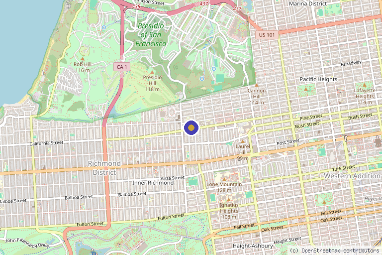 Map showing the location of Joshua Sampson, MD in San Francisco, CA