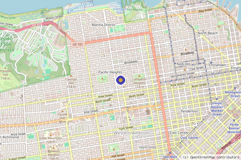 Map showing the location of The Appearance Care Center in San Francisco, CA