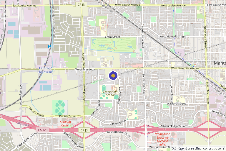 Map showing the location of Gladstone Clinic - Dermatology and Cosmetic Surgery in Manteca, CA in Manteca, CA