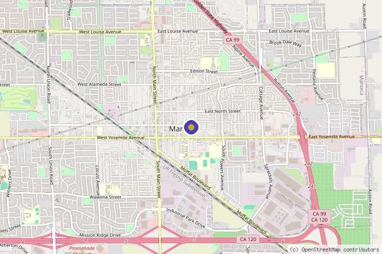 Map showing the location of Serenity Aesthetics and Wellness in Manteca, CA