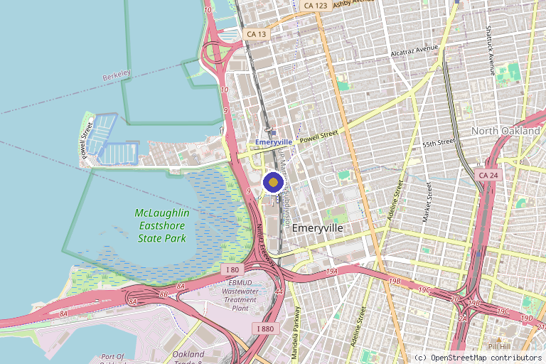 Map showing the location of Atlantis Aesthetics in Emeryville, CA