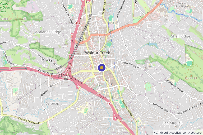Map showing the location of Walnut Creek Aesthetics in Walnut Creek, CA