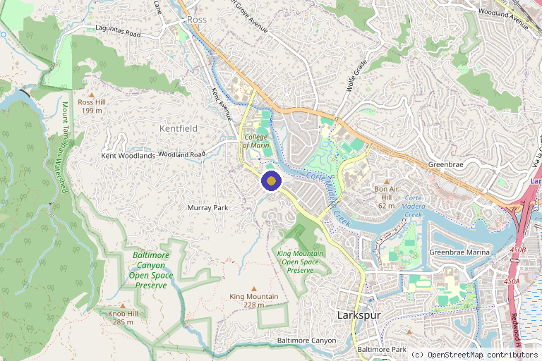 Map showing the location of Marin Center for Natural Medicine in Larkspur, CA