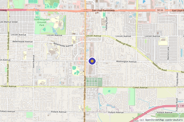 Map showing the location of Hair Rejuvenation Center in Evansville, IN
